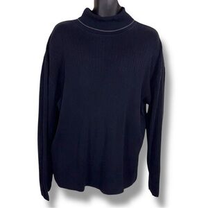 XL Vintage 90s Crazy Horse Navy Blue Cotton Turtleneck Sweater Long Sleeve